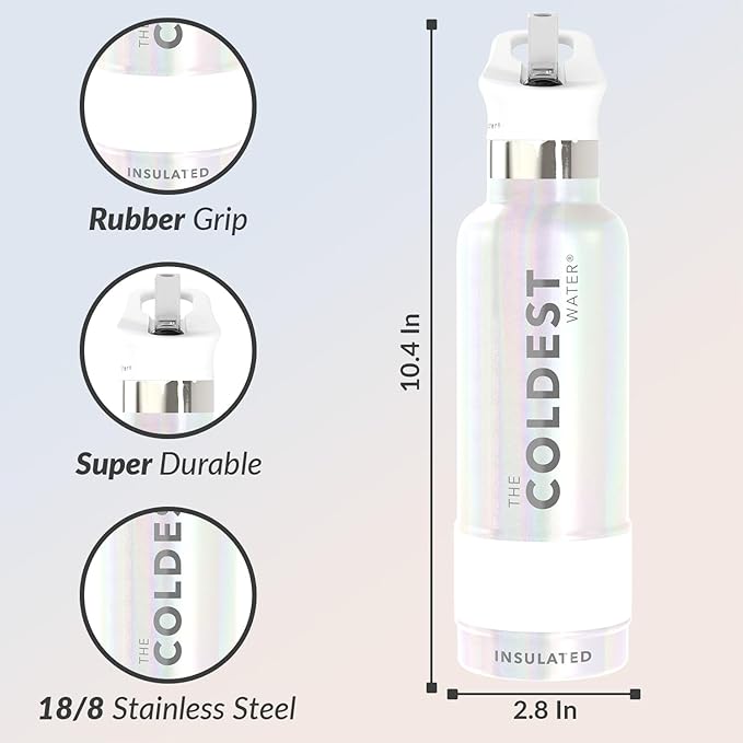 Coldest Insulated Water Bottle with Straw Lid - Stainless Steel Metal Insulated Bottle for Men & Women (Cosmic Ice Glitter, 24 oz)