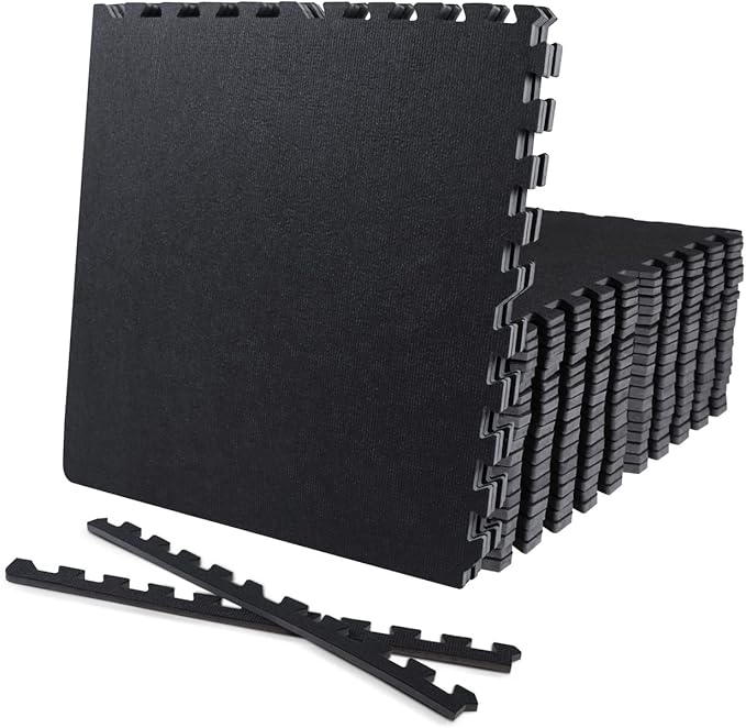 CAPHAUS EVA Foam Floor Tiles with Black Top, 24 Inch x 24 Inch Interlocking Carpet Texture Mats