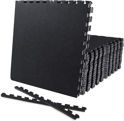 CAPHAUS EVA Foam Floor Tiles with Black Top, 24 Inch x 24 Inch Interlocking Carpet Texture Mats