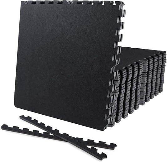 CAPHAUS EVA Foam Floor Tiles with Black Top, 24 Inch x 24 Inch Interlocking Carpet Texture Mats