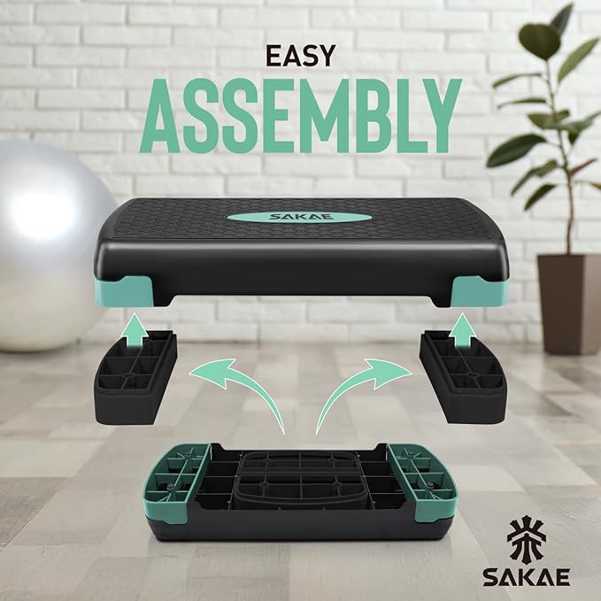 SAKAE Exercise Step Platform Set with Ankle Weights & Measuring Tape, Adjustable Height 2 Level Risers Workout Step Trainer, Aerobic Steppers for Home Gym Exercise Fitness Workout, Multiple Colors