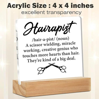 Hair Stylist Gifts for Men Women Hairstylist Hairdresser Hairapist Definition Acrylic Desk Plaque Sign Salon Decor 4 x 4 Inches