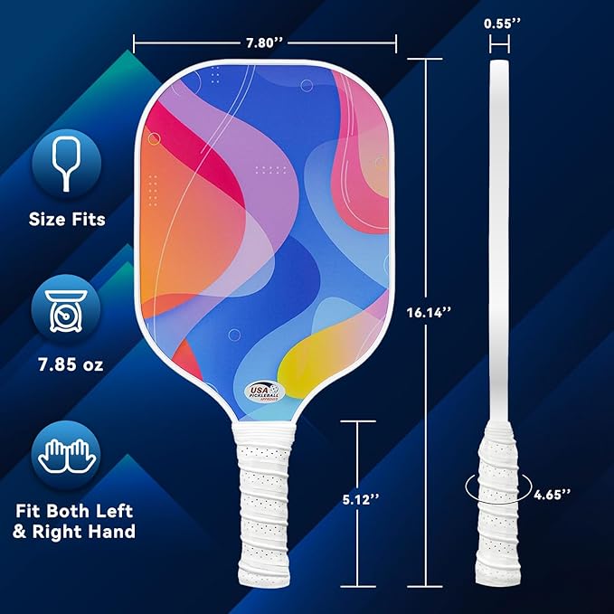 Pickleball Paddles Set of 2 with 4 Balls - USAPA Approved Fiberglass Surface, Lightweight, Non-Slip Grip - Premium Paddle Set for All Skill Levels Indoor & Outdoor
