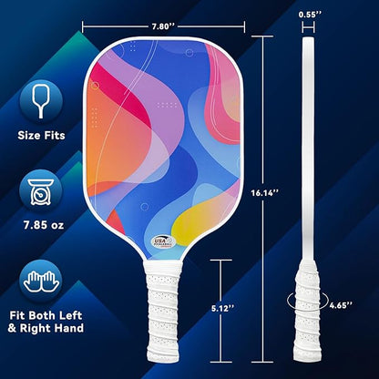 Pickleball Paddles Set of 2 with 4 Balls - USAPA Approved Fiberglass Surface, Lightweight, Non-Slip Grip - Premium Paddle Set for All Skill Levels Indoor & Outdoor