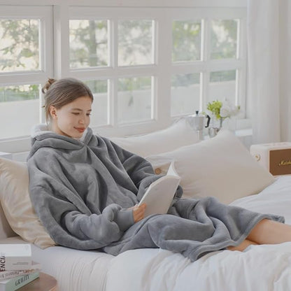 WDCOZY Wearable Blanket Hoodie Oversized Sherpa Fleece Hooded Sweatshirt with Adjustable Eye Mask Cozy For Adults Women Men