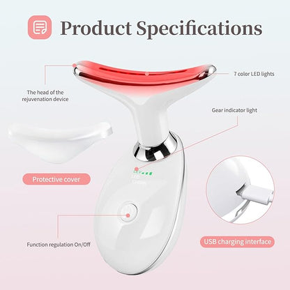 Red-Light-Therapy-for-Face and Neck, Face 𝖲 culpting Wand with 7 Color, Anti 𝖶rinkles Facial Massager for Face and Neck Tool for Skin Care (White)