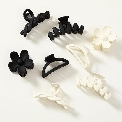 8PCS Hair Clips for Women, Flower Claw Clips for Thick Hair, Non-Slip Hair Accessories with Multi-Styles, Neutral Colors Hair Claw Clips and Variety Pack, Ideal for Girls