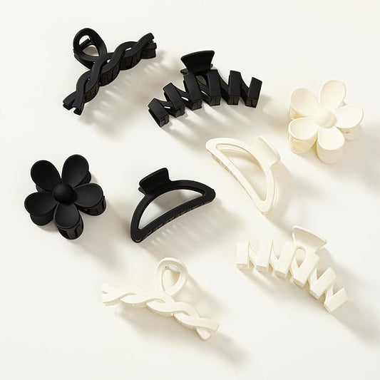 8PCS Hair Clips for Women, Flower Claw Clips for Thick Hair, Non-Slip Hair Accessories with Multi-Styles, Neutral Colors Hair Claw Clips and Variety Pack, Ideal for Girls