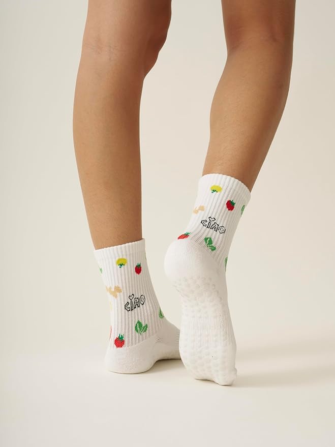 Crew Half Calf Grip Socks, Cutest Fruits Pilates Socks, Ruffle socks, Non-Slip, Barre Yoga Fitness