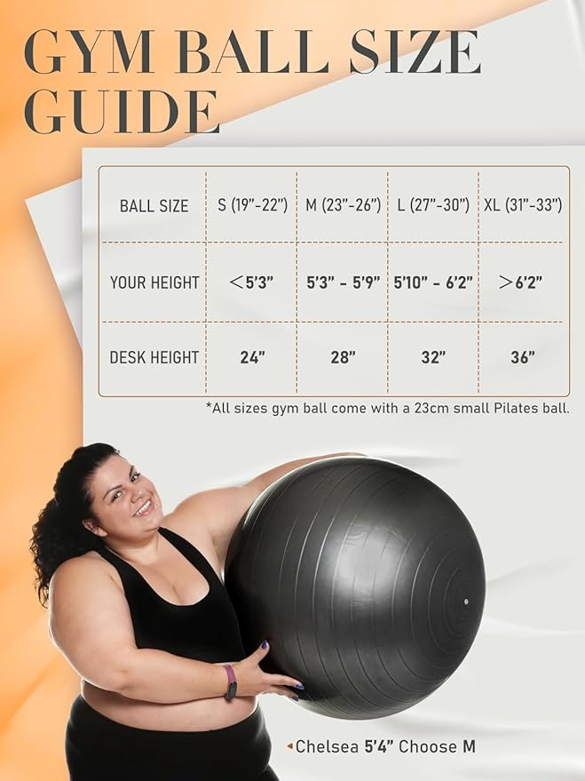 Yoga Ball for Exercise, Pilates Set, 4 Sizes Fitness Ball for Workout, Birthing, Pregnancy, Physical Therapy- Pump Included