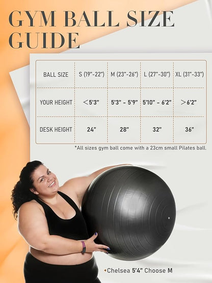 Yoga Ball for Exercise, Pilates Set, 4 Sizes Fitness Ball for Workout, Birthing, Pregnancy, Physical Therapy- Pump Included