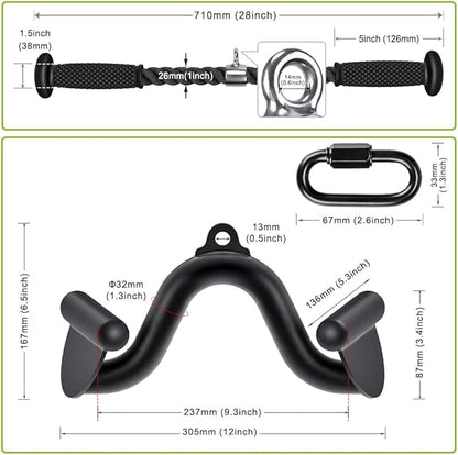 Kipika Cable Machine Attachment, Triceps LAT Pulldown Attachments, Home Gym Workout Accessories Heavy Duty Cable Machine Accessories Triceps Rope D Row Handle LAT Pull Down Bar Straight Bar Exercise