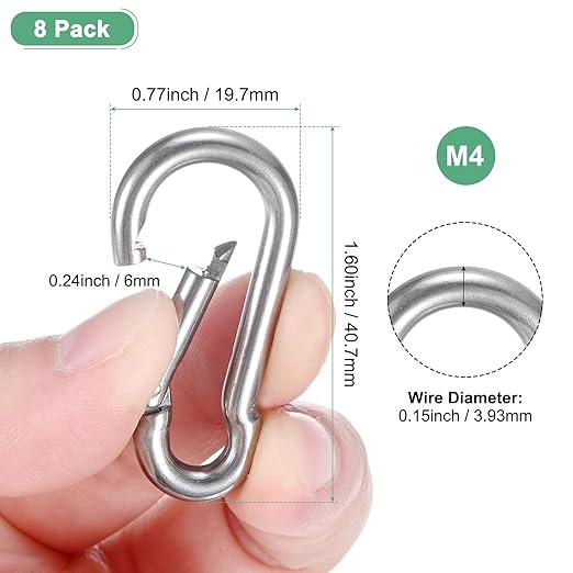 8-Pack Spring Snap Hooks, M4 304 Stainless Steel 1.60 Inch Quick Link Snap Hooks for Keychain Clip/Hammock/Hiking, D Ring Shape Snap Clip Trigger Buckle Rust-Free Clips