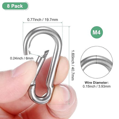 8-Pack Spring Snap Hooks, M4 304 Stainless Steel 1.60 Inch Quick Link Snap Hooks for Keychain Clip/Hammock/Hiking, D Ring Shape Snap Clip Trigger Buckle Rust-Free Clips