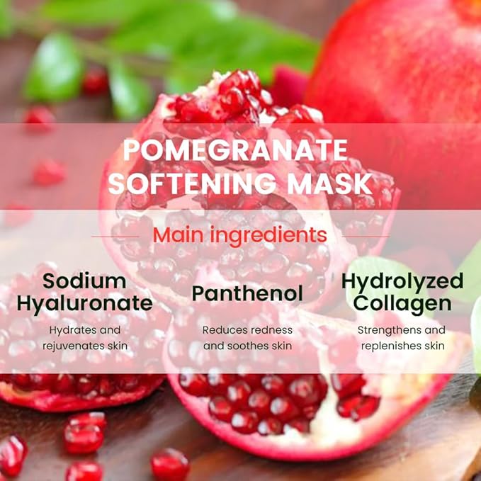 AMY'S DIARY 6 PCS Real Nature Hydrating Pomegranate Face Mask, Hyaluronic Acid, Vitamin C and E, Chamomile, Korean Beauty Essence Facial Paper Sheet Mask for Skin Care Moisturizing (Pomegranate)