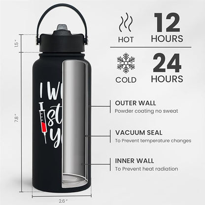 SANDJEST Nurse Gifts for Women - I Will Stab You Water Bottle 32oz Stainless Steel Insulated with Lid, Nurse Appreciation Gifts for Female Nurses, Christmas Birthday Nurse Week