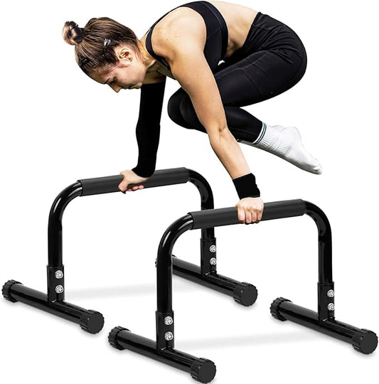 TABEKE Push Up Bar, 14'' High Steel Parallettes & Dip Bar with Full Coverage Foam Handle, Heavy-Duty Calisthenics Parallel Bars for L-Sit, Dips, Home Gym Strength Training Workout