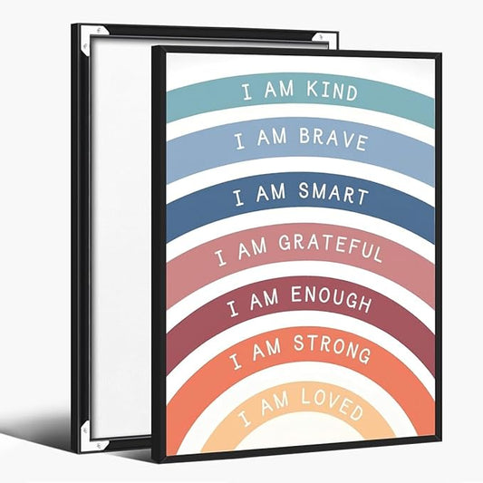 I am Kind Brave Loved Enough Motivational Canvas Wall Art Print Rainbow Quote Inspirational Art Poster Trendy Office Affirmation Wall Decor Minimalist Picture Painting Home Decor 24x36inch black framed