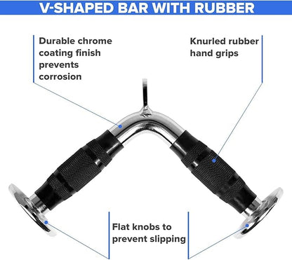 Yes4All Cable Machine Attachment, Tricep Straight Bar, V Bar, LAT Pulldown Attachments/Accessories Load 880lbs for Home Gym