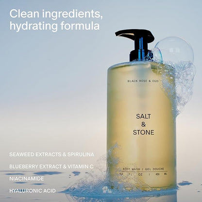 Salt & Stone Body Wash with Antioxidants for Deep Moisture | For Women & Men, Sulfate, Paraben, & Dye Free, Leaving Skin Soft and Hydrated | Black Rose & Oud 32 fl oz