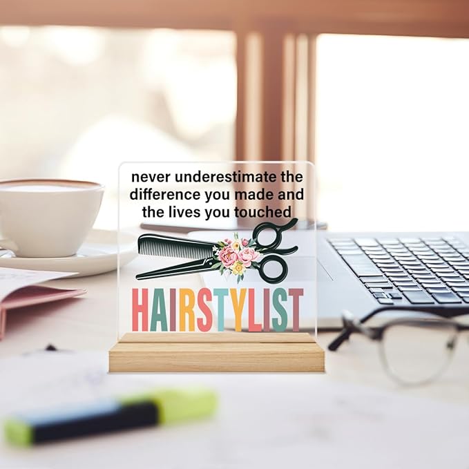 Hairstylist Gifts Hairdresser Gifts for Women, Retirement Gifts Thank You Gifts for Hair Stylist Hairdressers Hairstylist Never Underestimate the Difference Acrylic Desk Plaque Sign Salon Decor