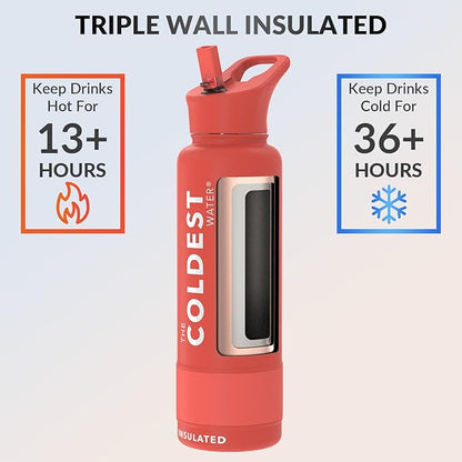 Coldest Insulated Water Bottle with Straw Lid - Stainless Steel Metal Insulated Bottle for Men & Women (Crimson Red, 40 oz)