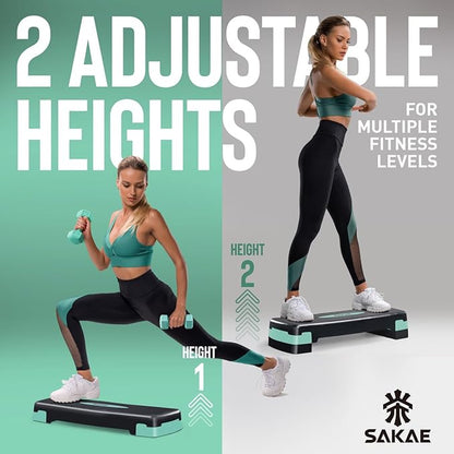 SAKAE Aerobic Step Platform Set with Waist Trimmer & Measuring Tape, Exercise Steppers for Home Exercise Fitness, Adjustable Height 2 Level Risers Workout Step Platform Trainer, Multiple Colors