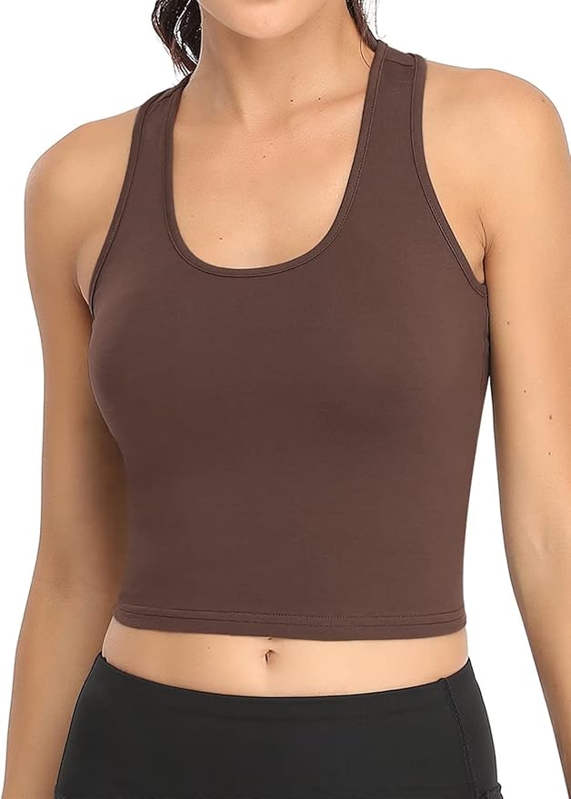 Porvike Sports Crop Tank Tops for Women Cropped Workout Tops Racerback Running Yoga Tanks Cotton Sleeveless Gym Shirts 3 Pack