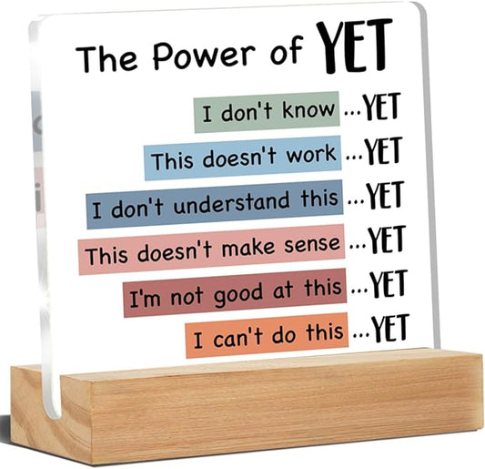 Mental Health Desk Decor, Motivational Growth Mindset Desk Signs the Power of Yet Acrylic Plaque Sign Therapy Office Classroom Decoration 4 x 4 Inches
