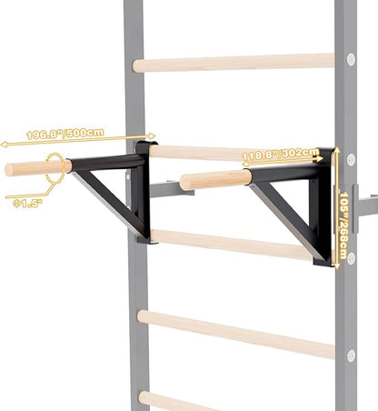 Swedish Ladder, Wood Stall Bars Suspension Trainer with Pull-Up Bar & Rings for Straps, Swedish ladders Wall Gym Adult, Wall-Mounted Workout Ladder for Home, Gym, School