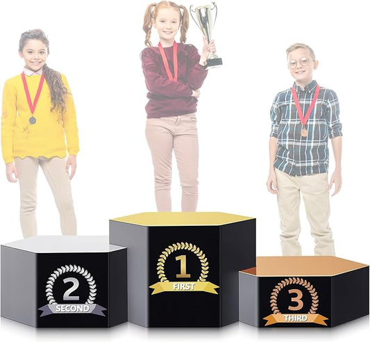 Cardboard Podium 76" W x 26" H People Winners Stand in Life Size Cardboard First Second Third Place Cardboard Cutout Standup for Party Decorations Display Event Backdrops Photo Booth Props