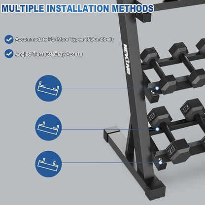 BEKING Dumbbell Rack, 3 Tier Weight Storage Rack for Dumbbells, Kettlebells, Multilevel Free Weight Organizer Stand for Home Gym Fitness, 1000-Pound Capacity
