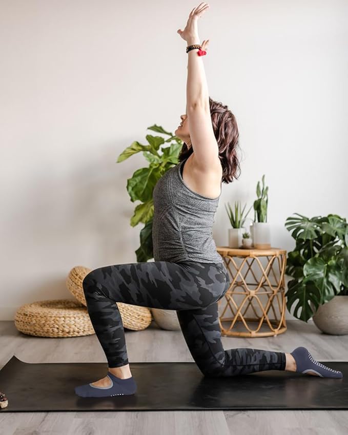 yeuG Grip Pilates Socks for Women Yoga Socks with Grips Open Top Non Slip Grippy Socks for Barre, Ballet, Barefoot Workout