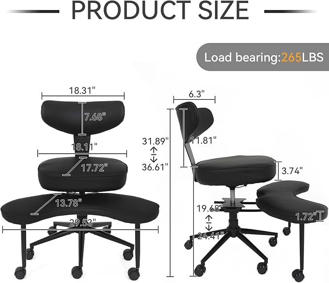 ELECWISH Meditation Chair, ADHD Chair for Adults with Wing Back Support, Criss Cross Kneeling Yoga Desk Office Use with Wheels, Height Adjustable seat and Leg Rest, Black