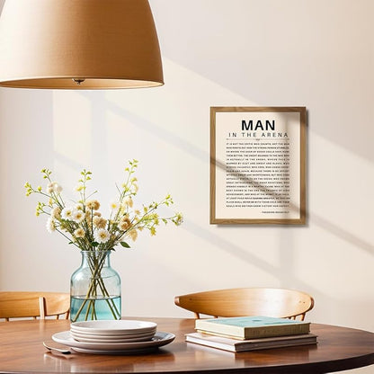 Man in the Arena Quote Poster FRAMED - 8x10 Motivational Inspirational Teddy Roosevelt Daring Greatly Wall Art Decor - Unique Gift for Men, Boys, Teens, Entrepreneur - For Office, Living Room, Bedroom