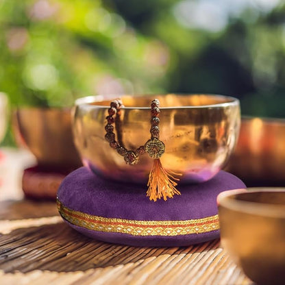 Singing Bowl Cushion for Tibetan Singing Bowls, Handmade Silk Brocade Round Cushion Pillow for Sound Healing and Crystal Sound Bowls Accessories(Purple,7.5 Inch)