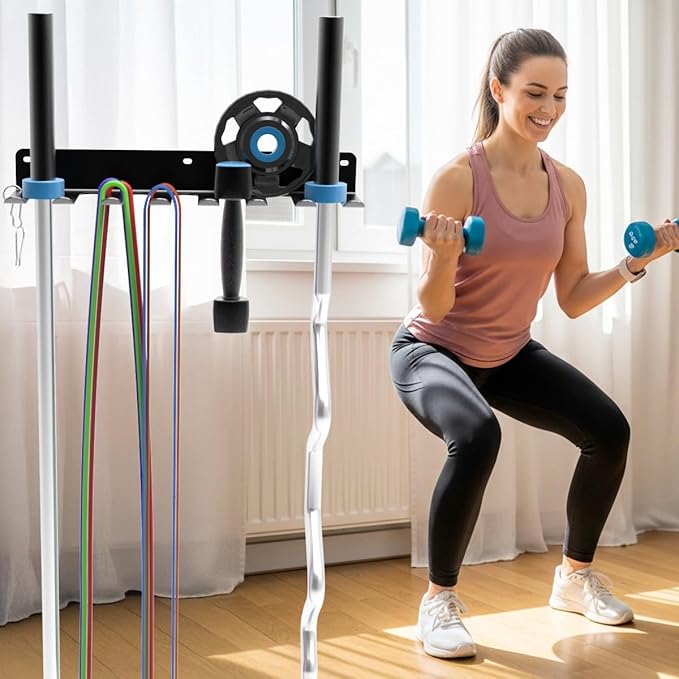 Multi-Purpose Gym Equipment Storage Rack, Wall-Mounted Heavy Dudy Home Gym Accessory Storage Rank for Resistance Bands, Barbells, Lifting Belts, 8 Prongs