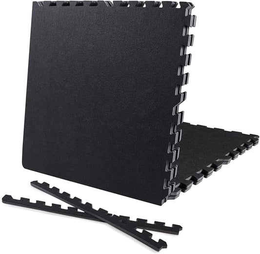 CAPHAUS EVA Foam Floor Tiles with Black Top, 24 Inch x 24 Inch Interlocking Carpet Texture Mats