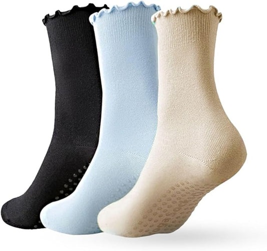 3/6 Pairs Cute Pilates Socks with Grips,Yoga Socks Barre Sock Non Slip Embroidery for Barre Ballet Barefoot Workout