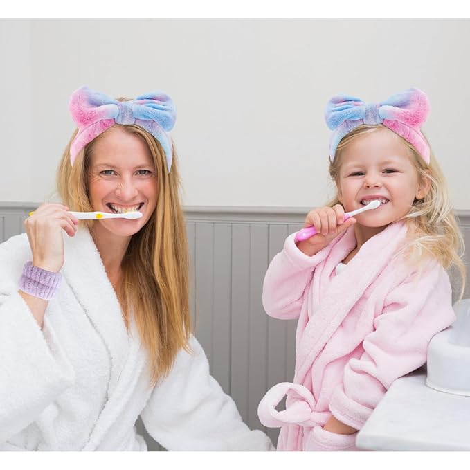 VELSCRUN Spa Headbands for Wash Face, Makeup Headband, Facial Skincare Headbands, 5 Pcs Purple Colourful Puffy Sponge Spa Headband Bow Tie Hair Band Hair Clips Wristband Set Women Girls Accessories