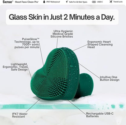 Heart Face Clean Pro⁺ Electric Facial Cleansing Brush - Silicone Facial Scrubber for Acne - IPX7 Waterproof, Rechargeable Exfoliator with Slip-Free Grip & 3 Speed Settings - Phthalate-Free - Rose