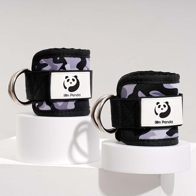 Slim Panda Ankle Strap for Cable Machine,Ankle Cuff for Kickbacks, Booty Hip Abductors,Glute Workouts, Leg Extensions, Curls for Men and Women, Adjustable with Double D-Rings