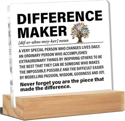 Difference Maker Gift Thank You Gifts for Employees Coworkers Boss Mentor Teachers, Difference Maker Definition Acrylic Desk Plaque Sign Office Decor 4 x 4 Inches