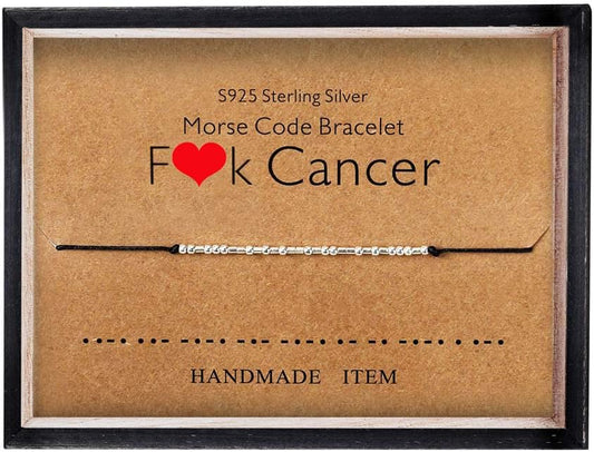 KGBNCIE Morse Code Bracelet for Women Sterling Silver Beads on Silk Cord Secret Message Fuck Friendship Inspirational Encouragement Bracelet Gift for Her