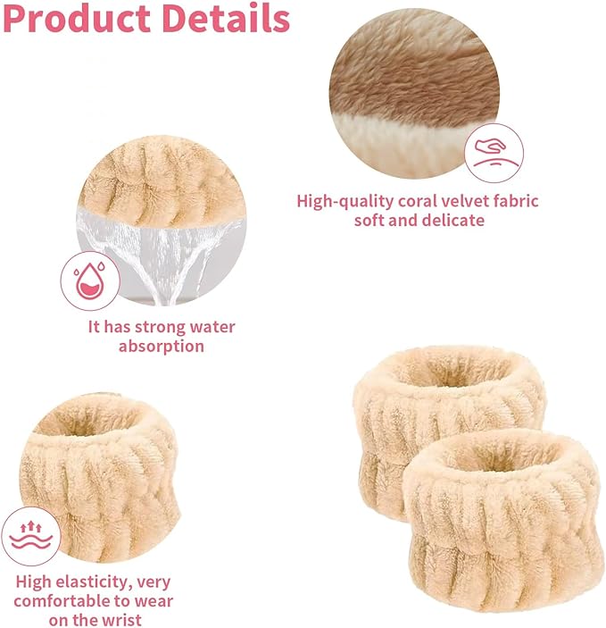 8Pcs Microfiber Wrist Bands for Washing Face, Absorbent Face Washing Wristbands, Spa Wristbands for Face Washing, Wrist Towels for Washing Face, Prevent Water from Spilling Down Your Arms.