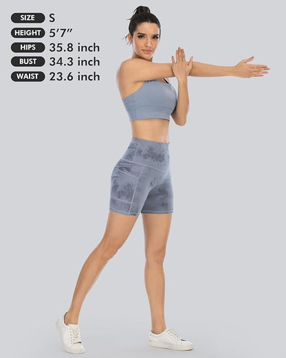 CHRLEISURE Womens Biker Yoga Shorts with Pockets: High Waisted Tummy Control Spandex Workout Athletic Gym Shorts 4 Packs