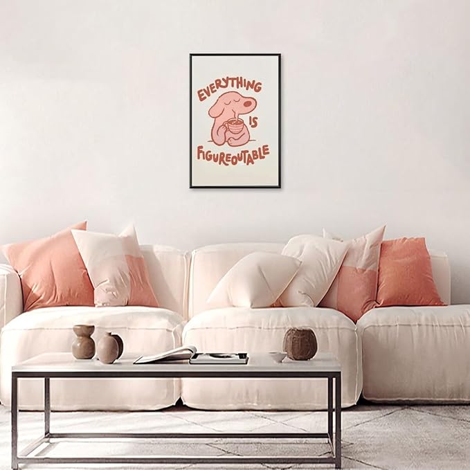 Everything is Figureoutable Motivational Canvas Wall Art Print Cute Dog Quote Inspirational Art Poster Mental Health Home Office Kids Affirmation Wall Decor Minimalist Picture 20x30inch black framed