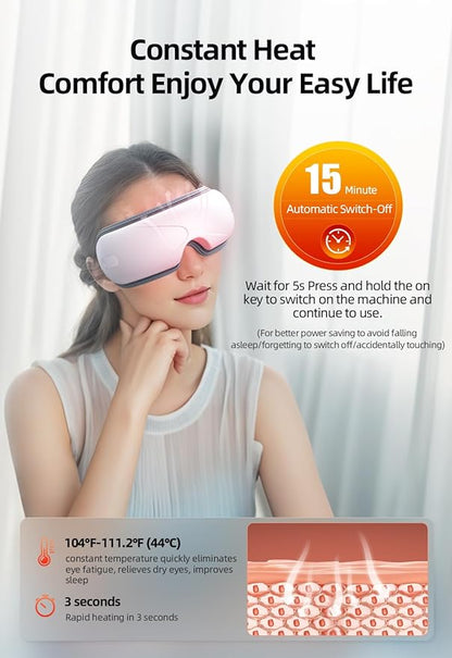 Llano Eye Massager with Heat, Portable Eye Massage with Bluetooth Music, Smart Eye Mask Massager Sleep Mask Foldable Face Massager for Relax Dark Circles Dry Eyes (White)