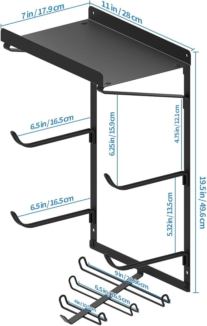 Yoga Mat Holder Wall Mount Yoga Mat Storage Rack Home Gym Accessories with 3 Sectional and 7 Hooks for Hanging Foam Roller and Resistance Bands at Fitness Class or Home Gym