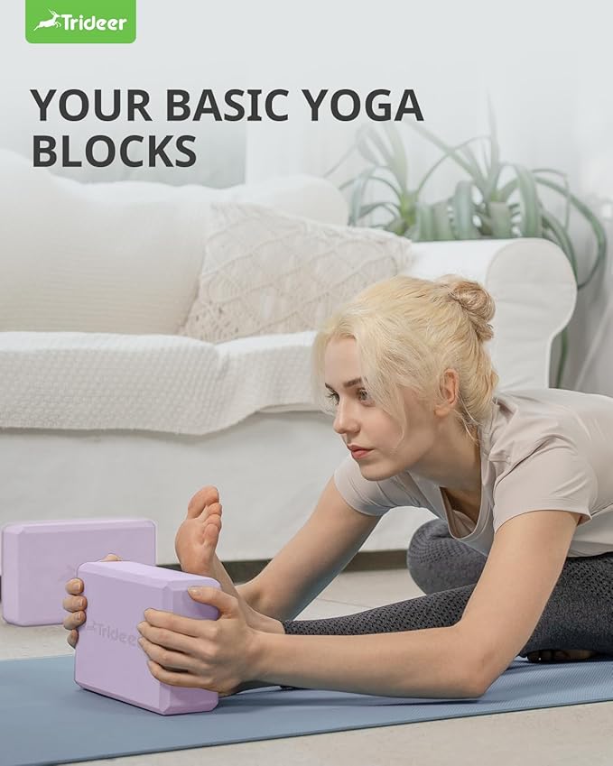 Trideer Yoga Blocks 2 Pack, Soft Non-Slip Foam Blocks with Beveled Edges for Alignment and Stretching in Yoga, Pilates, and Dance - Supportive, Lightweight, Odor Resistant, Latex-Free